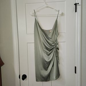 Altar'd State Sage Green Satin Ruched Mini Dress